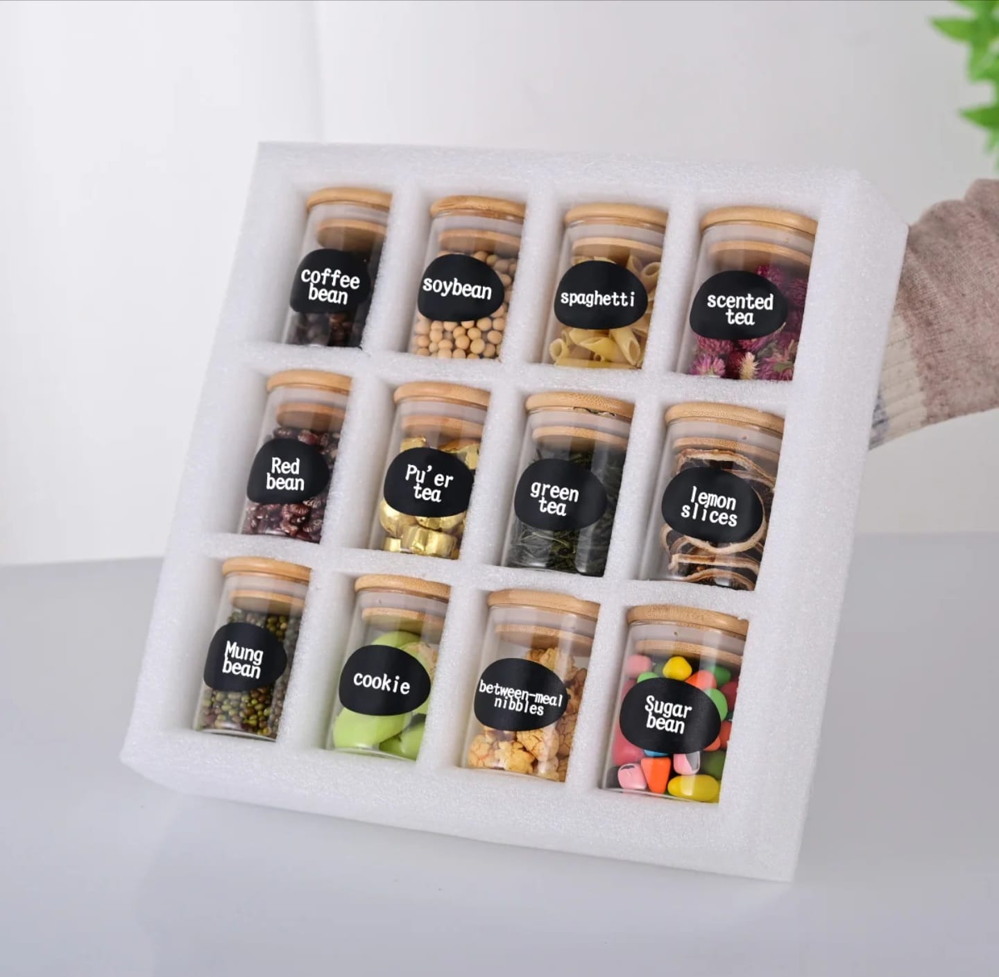 12pcs Borosilicate air tight Spice Storage jars.